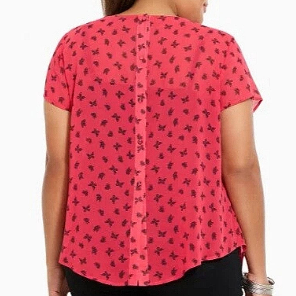 Torrid Transparent Hot Pink & Black Butterfly Blouse Velvet Hanger Included